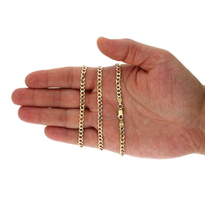 14K Yellow Gold Over Sterling Silver 4mm Cuban Chain (Solid Links) 18"-30"