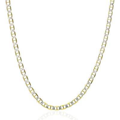 14K Yellow Gold Over Silver 3.5mm Diamond-Cut Mariner Anchor Chain (Solid Links) 16"-28"