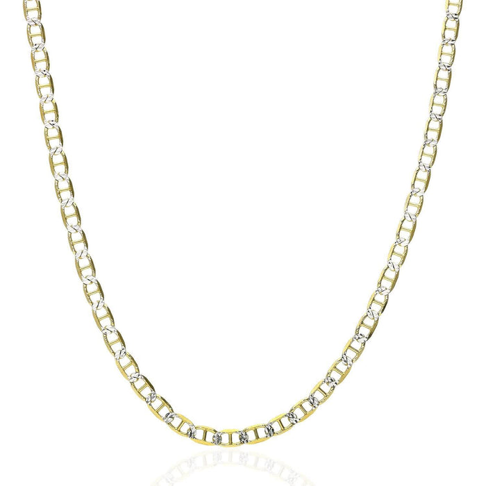 14K Yellow Gold Over Silver 3.5mm Diamond-Cut Mariner Anchor Chain (Solid Links) 16"-28"