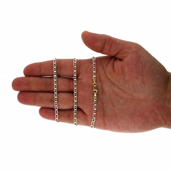 14K Yellow Gold Over Silver 3.5mm Diamond-Cut Mariner Anchor Chain (Solid Links) 16"-28"