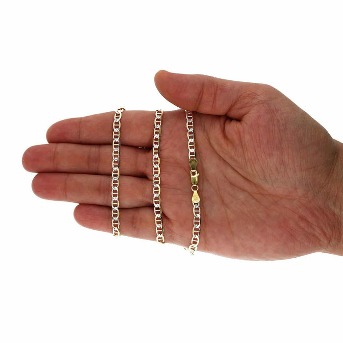 14K Yellow Gold Over Silver 4.5mm Diamond-Cut Mariner Anchor Chain (Solid Links) 18"-30"