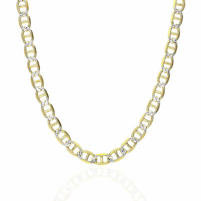 14K Yellow Gold Over Sterling Silver 6mm Diamond-Cut Mariner Anchor Chain (Solid Links) 20"-30"