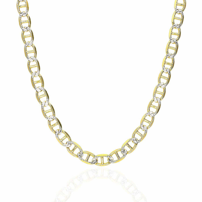 14K Yellow Gold Over Sterling Silver 6mm Diamond-Cut Mariner Anchor Chain (Solid Links) 20"-30"