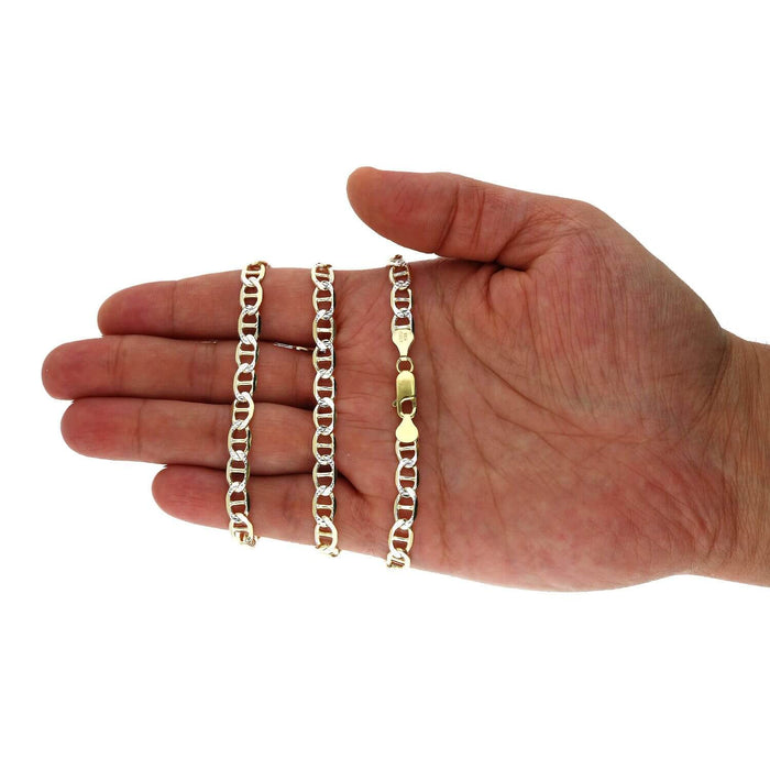 14K Yellow Gold Over Sterling Silver 6mm Diamond-Cut Mariner Anchor Chain (Solid Links) 20"-30"