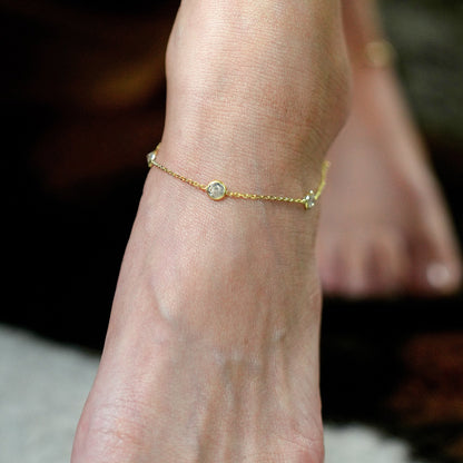Yellow White Gold Over Sterling Silver CZ By The Yard Anklet 10"