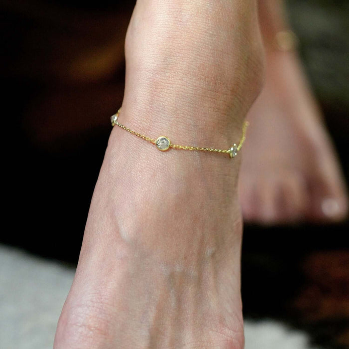 Yellow White Gold Over Sterling Silver CZ By The Yard Anklet (Solid Links) 10"