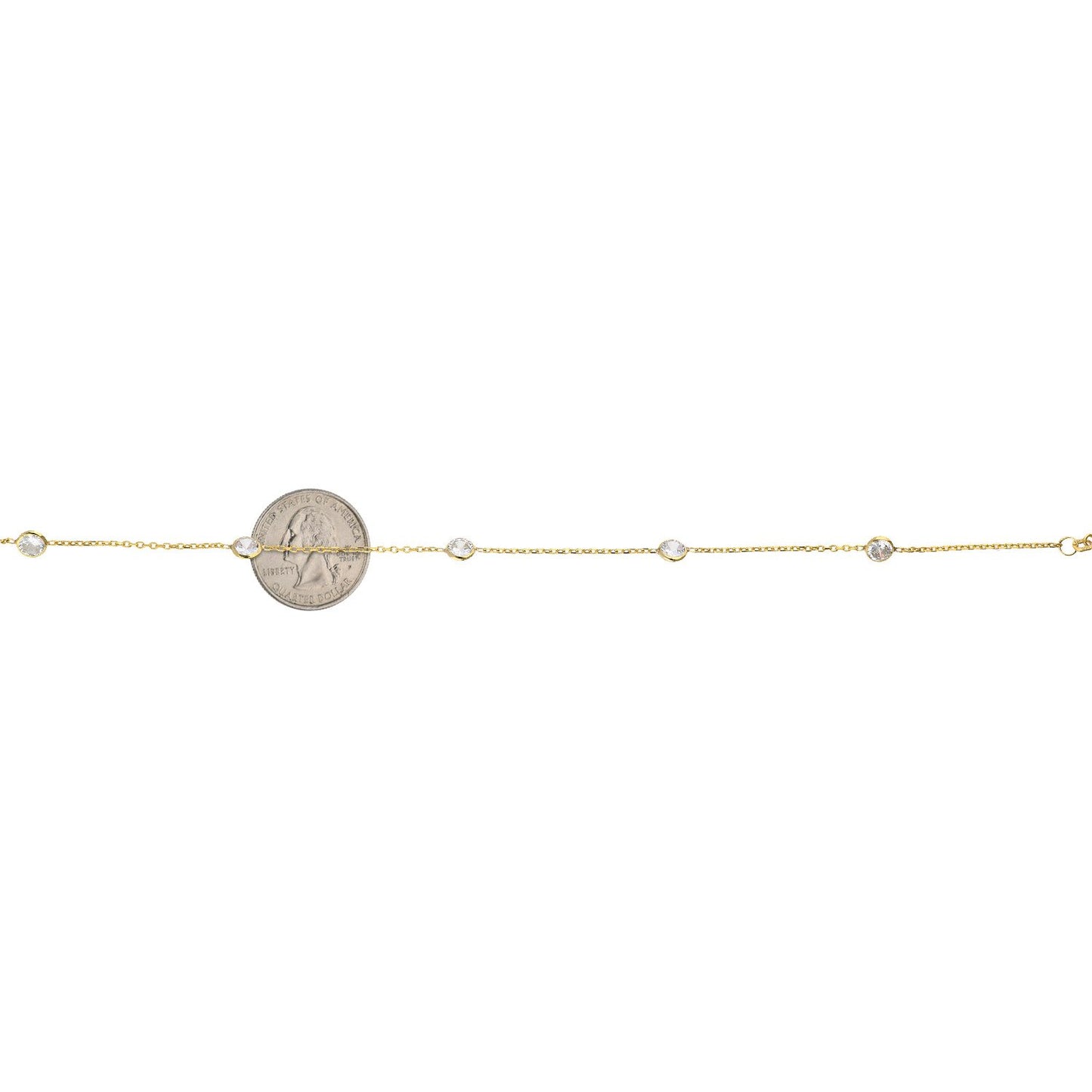 Yellow White Gold Over Sterling Silver CZ By The Yard Anklet 10"