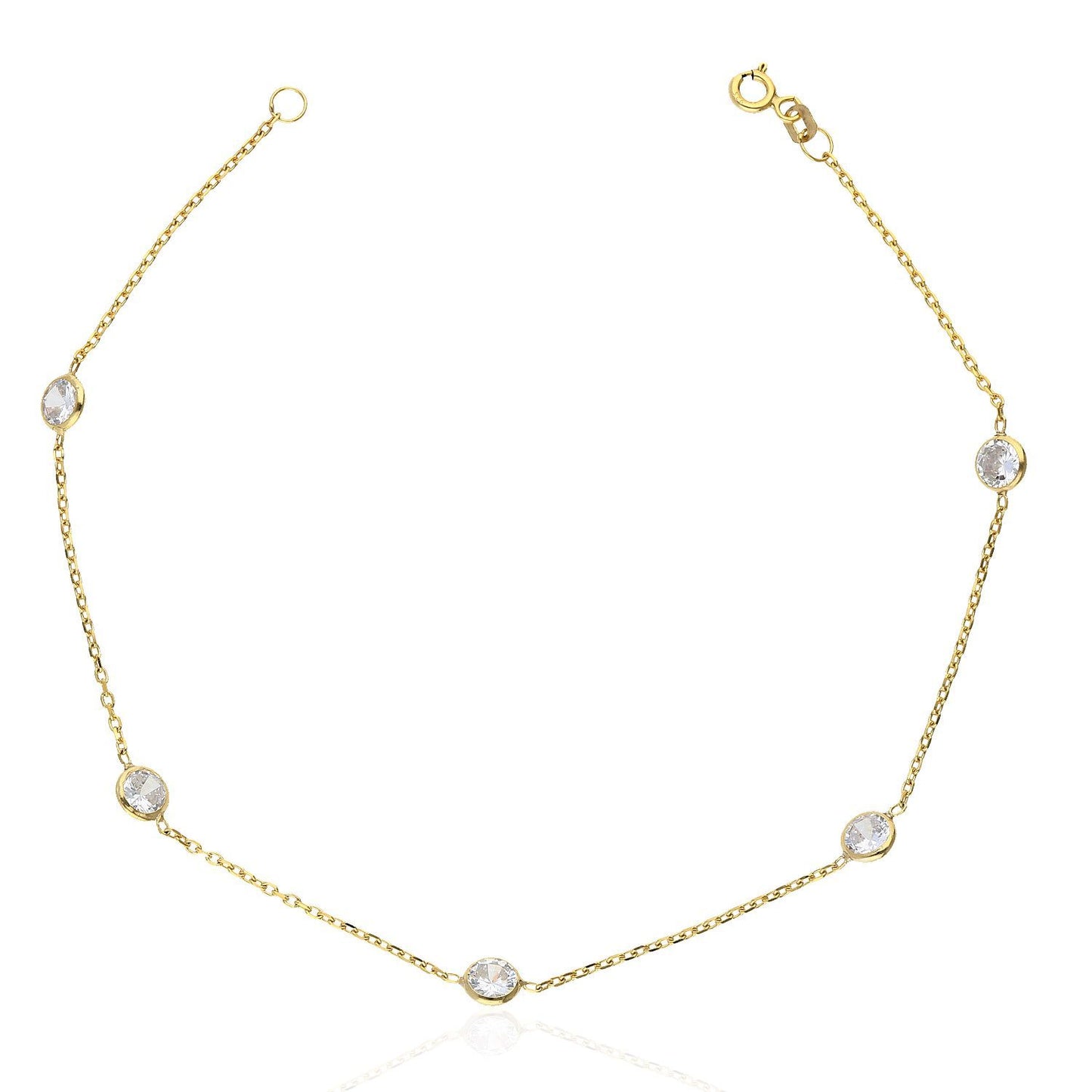 Yellow White Gold Over Sterling Silver CZ By The Yard Anklet 10"
