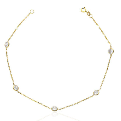 Yellow White Gold Over Sterling Silver CZ By The Yard Anklet 10"