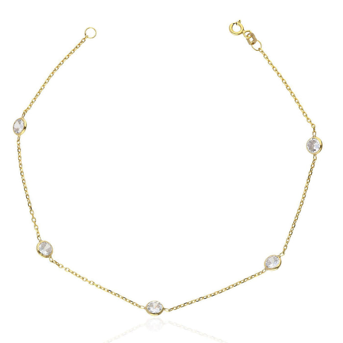 Yellow White Gold Over Sterling Silver CZ By The Yard Anklet (Solid Links) 10"
