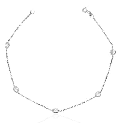 Yellow White Gold Over Sterling Silver CZ By The Yard Anklet (Solid Links) 10"