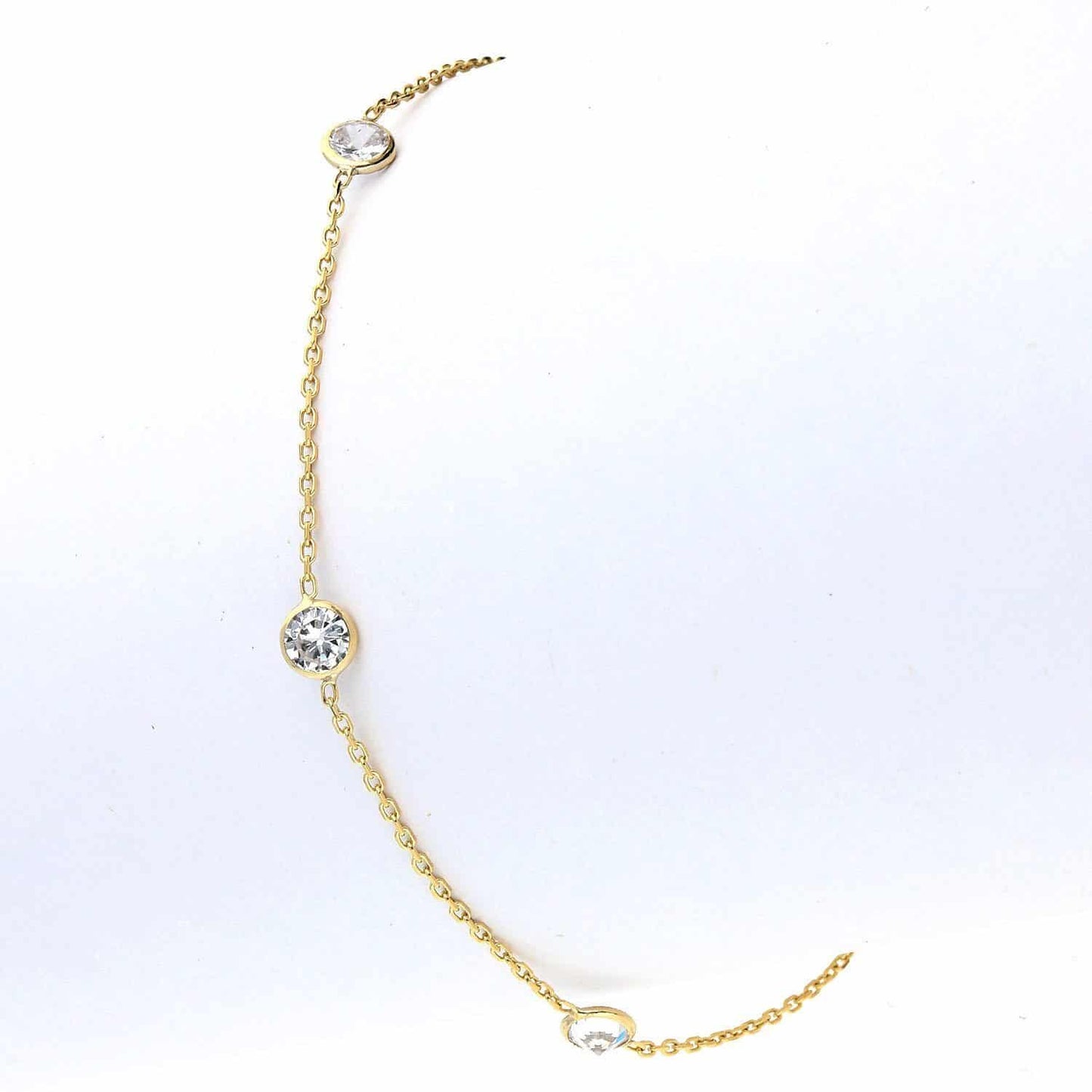 Yellow White Gold Over Sterling Silver CZ By The Yard Anklet 10"