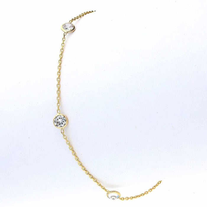 Yellow White Gold Over Sterling Silver CZ By The Yard Anklet (Solid Links) 10"