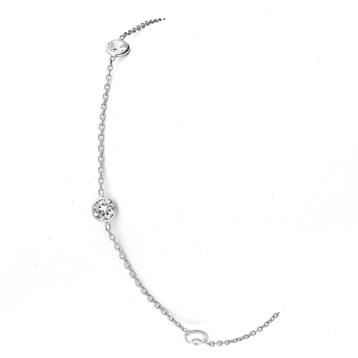 Yellow White Gold Over Sterling Silver CZ By The Yard Anklet (Solid Links) 10"