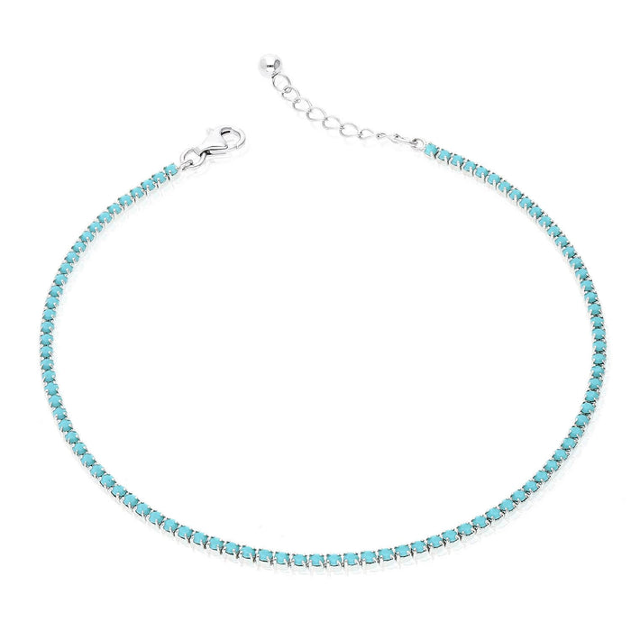 Sterling Silver Turquoise Tennis Anklet 9"-10" Adjustable