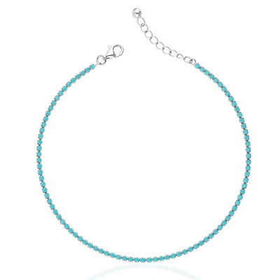 Sterling Silver Turquoise Tennis Anklet 9"-10" Adjustable