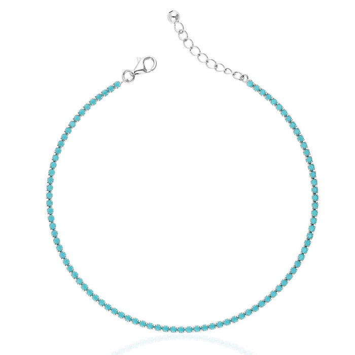 Sterling Silver Turquoise Tennis Anklet 9"-10" Adjustable