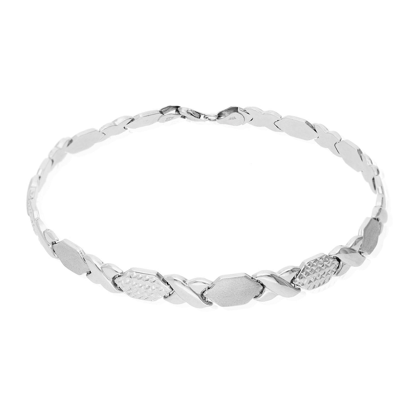 10K White Gold 7mm Hugs & Kisses XO Ankle Bracelet 10"