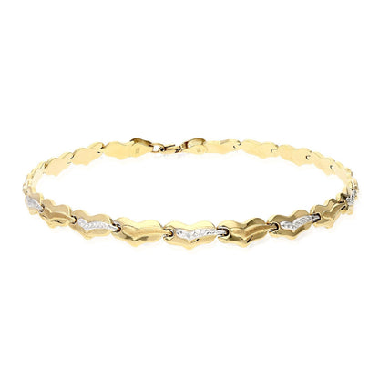 10K Gold Two-Tone Diamond Cut Fancy Heart Stampato Anklet Bracelet 10"