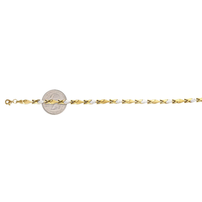 10K Two-Tone Gold 4.5mm Stampato Ankle Bracelet (Hollow) 10"