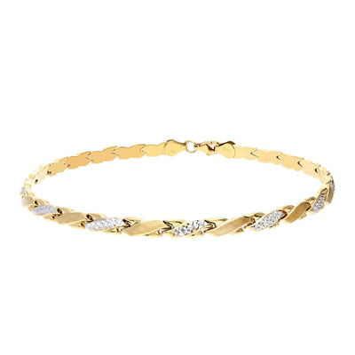 10K Yellow White Gold 4.5mm Fancy Stampato X Ankle Bracelet (Hollow) 10"