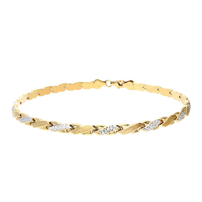 10K Two-Tone Gold 4.5mm Hollow Fancy Stampato "X"  Ankle Bracelet 10"