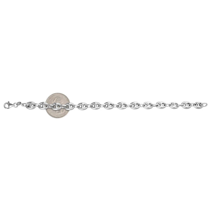 Sterling Silver Puffed Anchor Mariner Fancy Bracelet (Hollow) 8"
