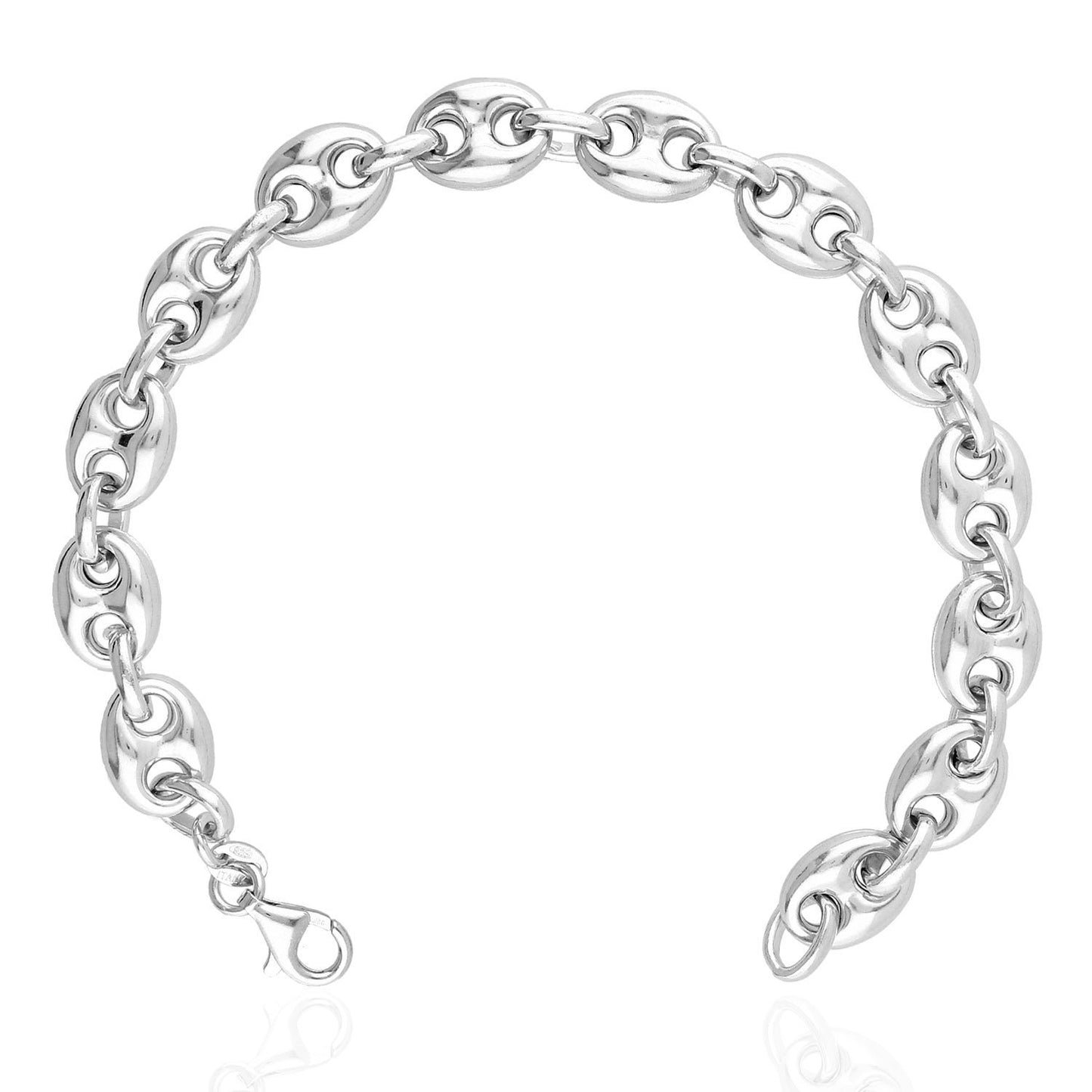Italy 925 Sterling Silver 9.5mm Puffed Anchor Mariner   Bracelet 8"