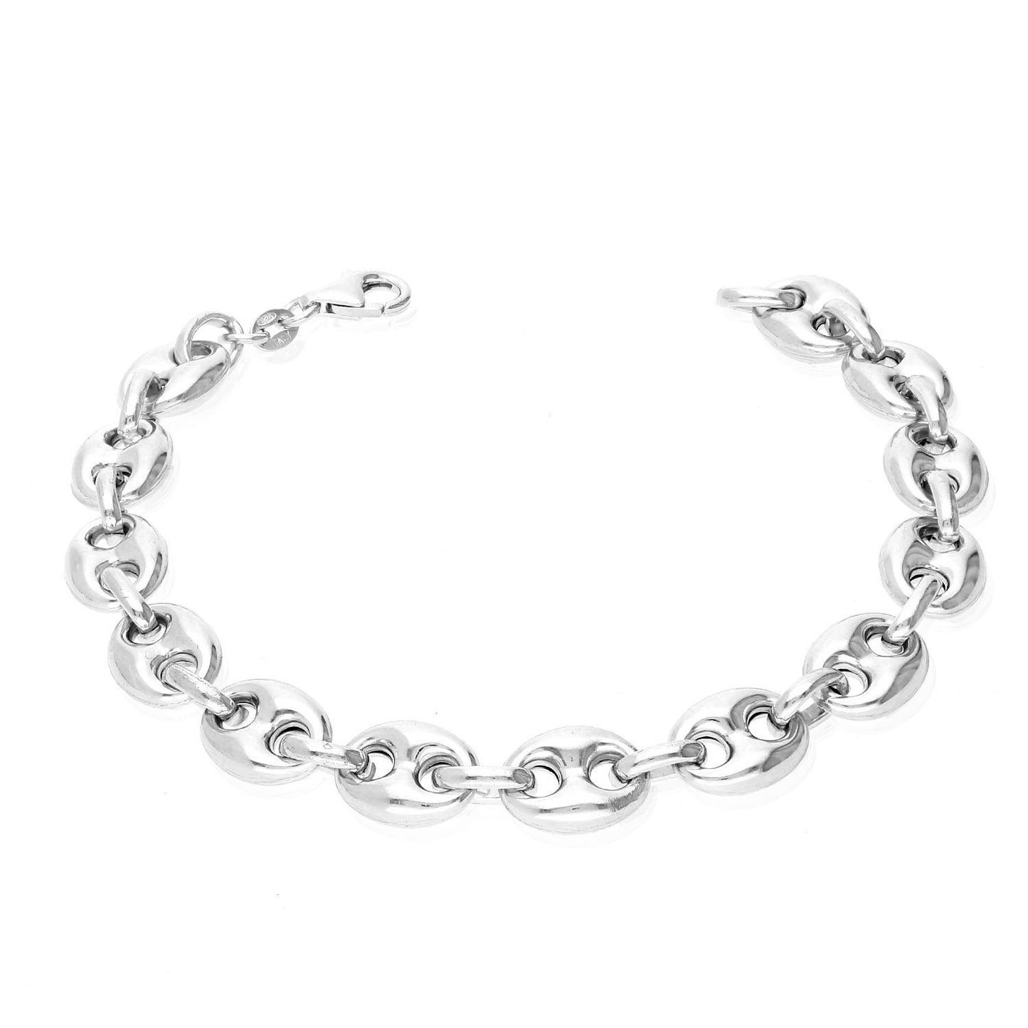 Italy 925 Sterling Silver 9.5mm Puffed Anchor Mariner   Bracelet 8"