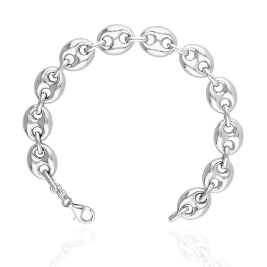 Italy 925 Sterling Silver 12mm Puffed Anchor Mariner  Bracelet 8.5"