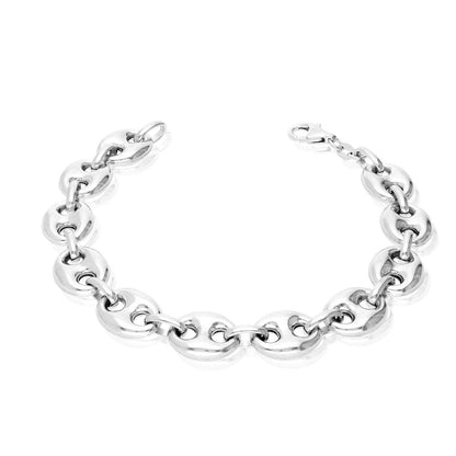 Italy 925 Sterling Silver 12mm Puffed Anchor Mariner  Bracelet 8.5"
