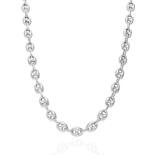 Italy 925 Sterling Silver 8mm Puffed Anchor Mariner  Chain Necklace 20"-30"