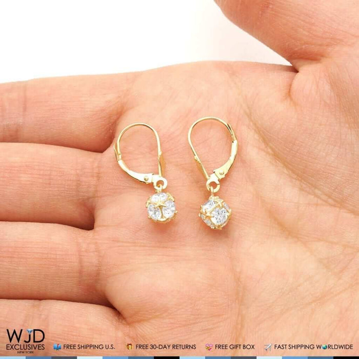 14K Yellow Gold 1.45Ct Round CZ Dangle Leverback Earrings