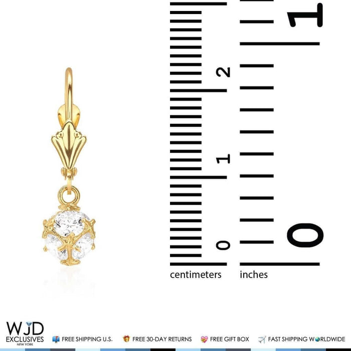 14K Yellow Gold 1.45Ct Round CZ Dangle Leverback Earrings