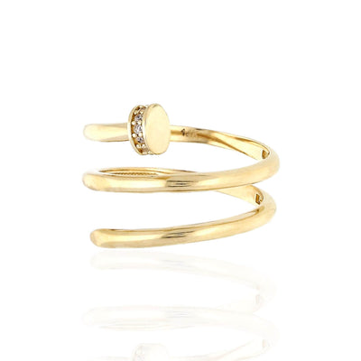 0.2CTW CZ 14K Yellow Gold Pave Spiral Nail Ring Band