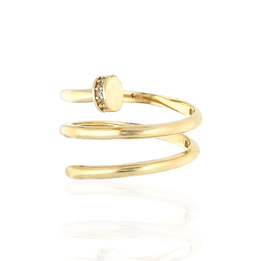 0.2CTW CZ 14K Yellow Gold Pave Spiral Nail Ring Band