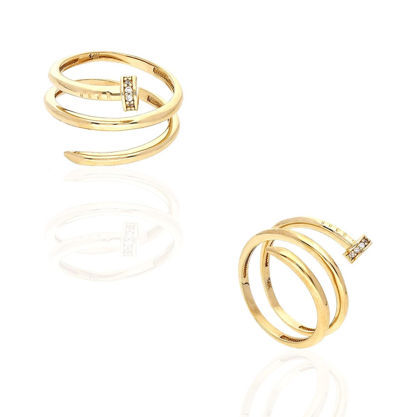 0.2CTW CZ 14K Yellow Gold Pave Spiral Nail Ring Band