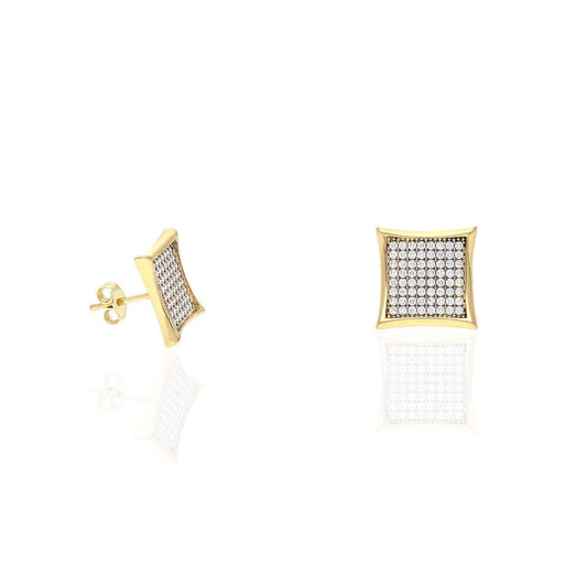 14K Yellow Gold Cubic Zirconia Square Kite Mens Womens Pushback Stud Earrings