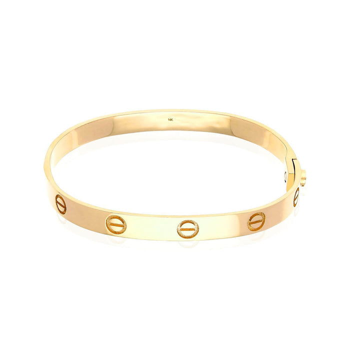 14K Yellow White Rose Gold Screw Design Love Bangle Bracelet (Solid Links) 7.5"