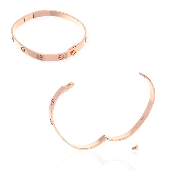 14K Yellow White Rose Gold Screw Design Love Bangle Bracelet (Solid Links) 7.5"