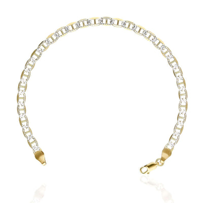 14K Yellow Gold Over Silver 4.4mm Diamond-Cut Pave Mariner Anchor Bracelet (Solid Links) 7"-9"