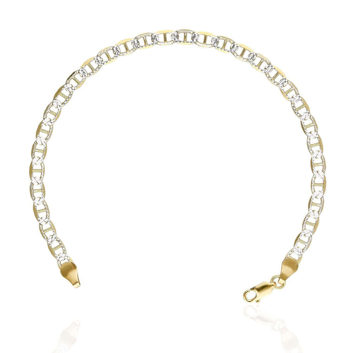 14K Yellow Gold Over Silver 4.4mm Diamond-Cut Pave Mariner Anchor Bracelet (Solid Links) 7"-9"
