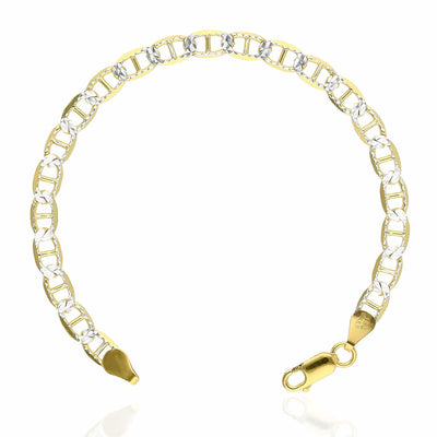 14K Yellow Gold Over Silver 5.2mm Diamond-Cut Pave Mariner Anchor Bracelet (Solid Links) 7"-9"