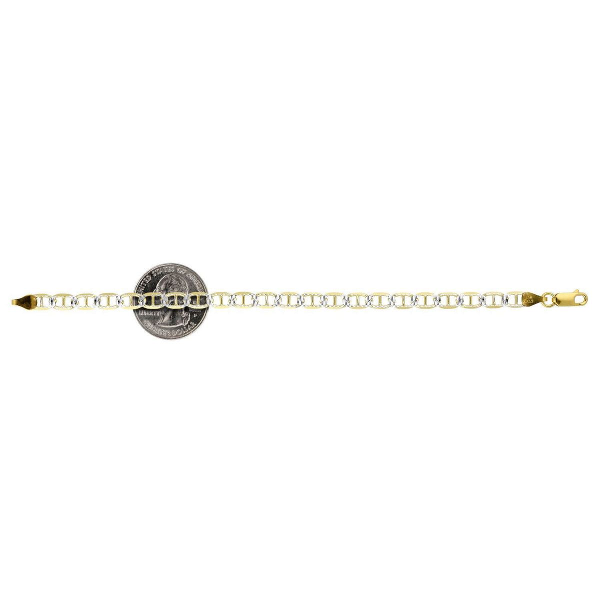 14K Yellow Gold Over Silver 5.2mm Diamond-Cut Pave Mariner Anchor Bracelet (Solid Links) 7"-9"