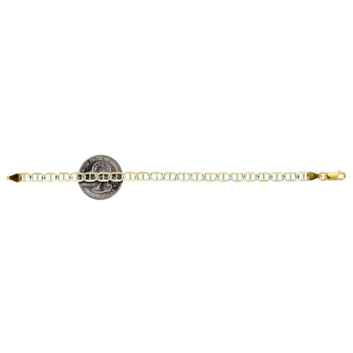14K Yellow Gold Over Silver 5.2mm Diamond-Cut Pave Mariner Anchor Bracelet (Solid Links) 7"-9"
