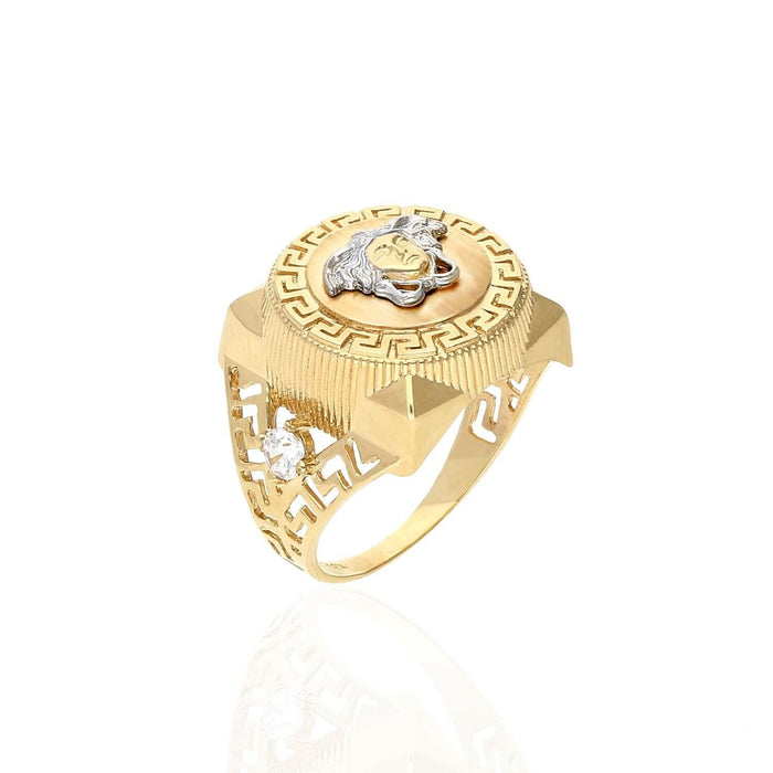 14K Two Tone Yellow White Gold Medusa Head Style Signet Ring