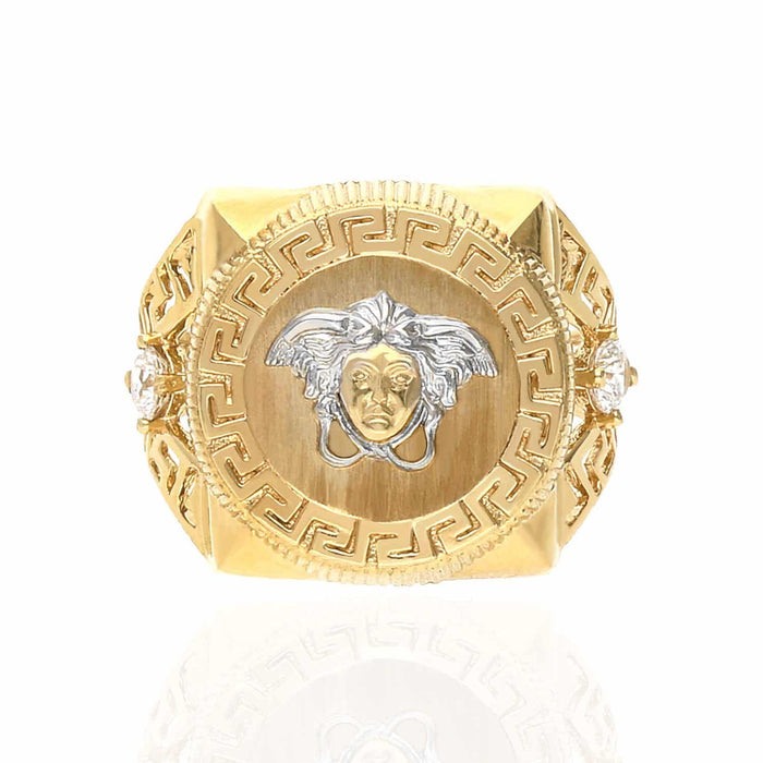 14K Two Tone Yellow White Gold Medusa Head Style Signet Ring