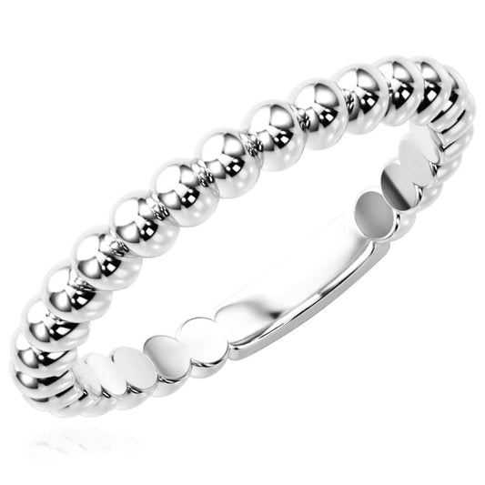 14K Real Gold White Beaded Band Ring