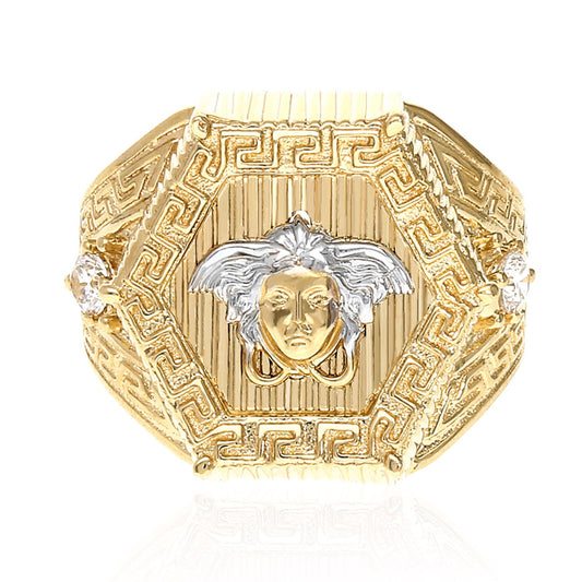 14K Gold Yellow Medusa Head Signet Ring