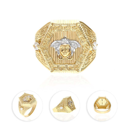 14K Gold Yellow Medusa Head Signet Ring